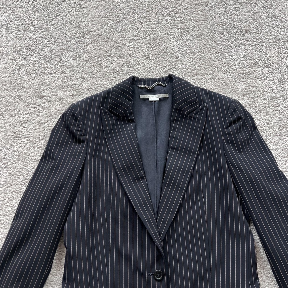 Stella McCartney Pinstripe Suit Blazer Womens 38 Blue Wool Lined Two Button - Picture 6 of 16